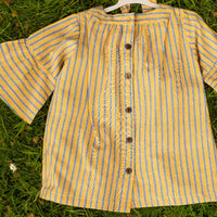 Girls Cotton Tunic Dress - with Matching Hair Band - Green with Blue Stripe