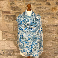 Cashmere Pashmina - Blue & Green Paisley & Leaves