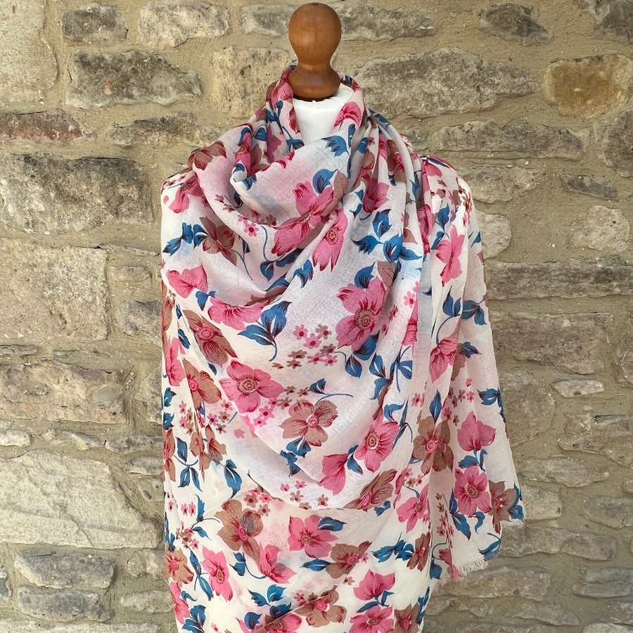 Cashmere Pashmina - Pink & Blue Floral