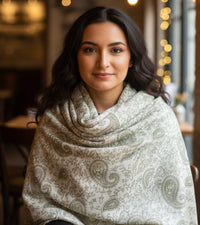 Cashmere Pashmina - Sage Green Paisley