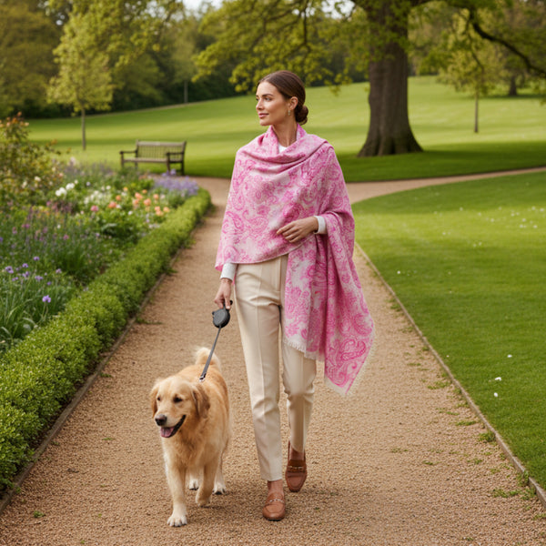 Cashmere Pashmina - Shocking Pink Paisley