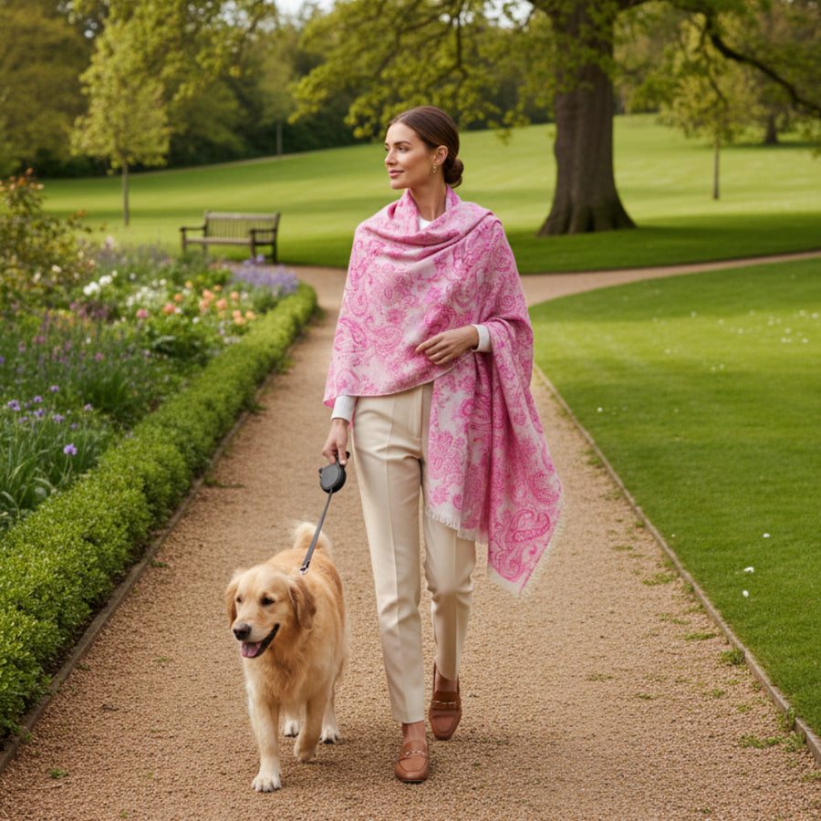 Cashmere Pashmina - Shocking Pink Paisley