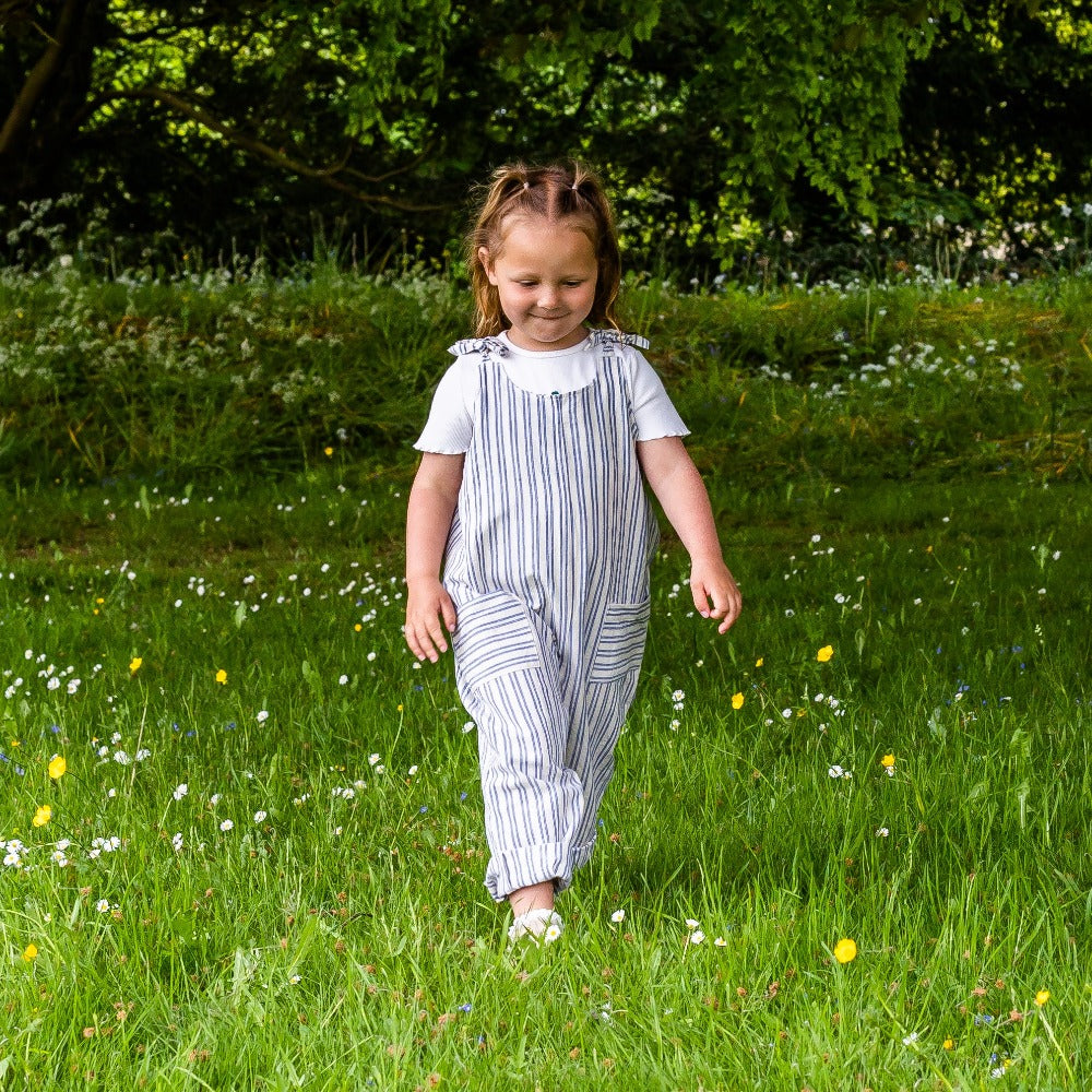Children&#39;s Organic Cotton Dungarees - Blue Stripe