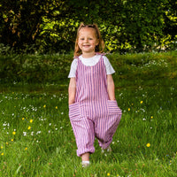 Children's Handcrafted Organic Cotton Dungarees - Pink & Purple Stripe
