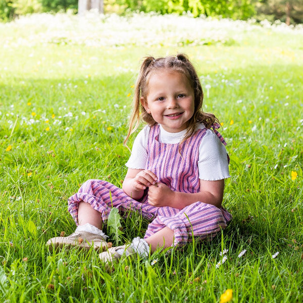 Children's Handcrafted Organic Cotton Dungarees - Pink & Purple Stripe