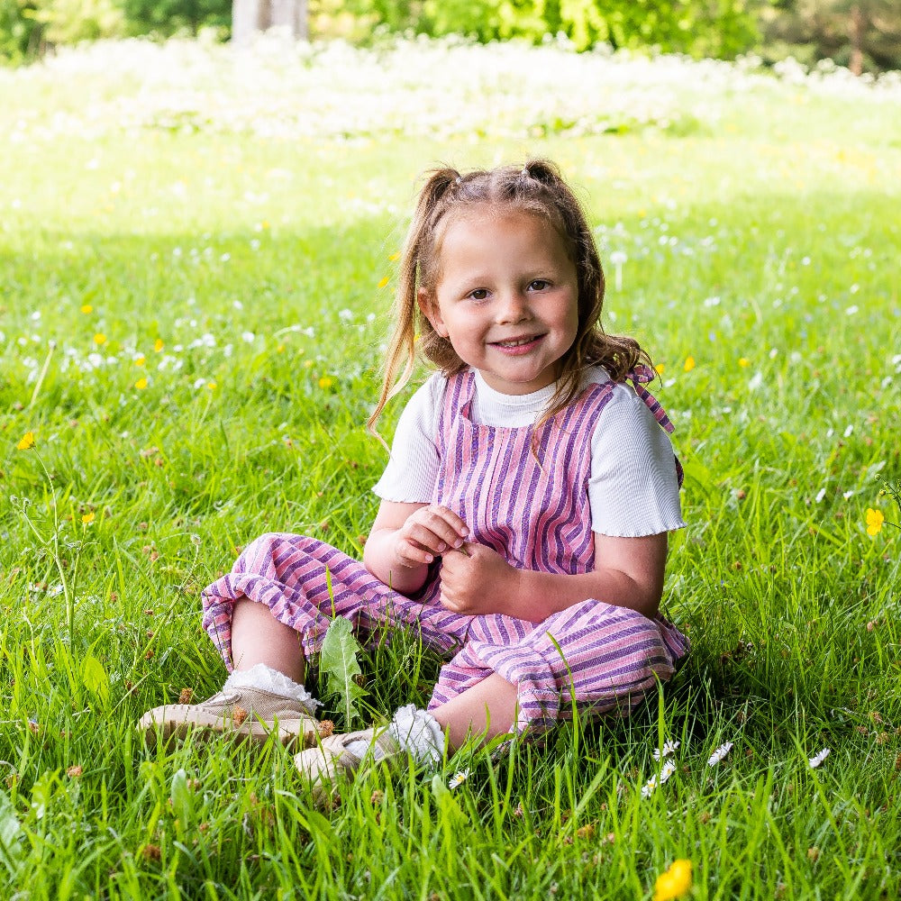 Children's Organic Cotton Dungarees - Pink & Purple Stripe