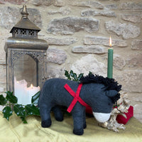 Handcrafted Felted Wool Donkey with a Red Scarf - Large