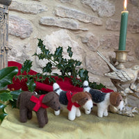 Handcrafted Felted Wool Patch Dog with Red Scarf - Medium