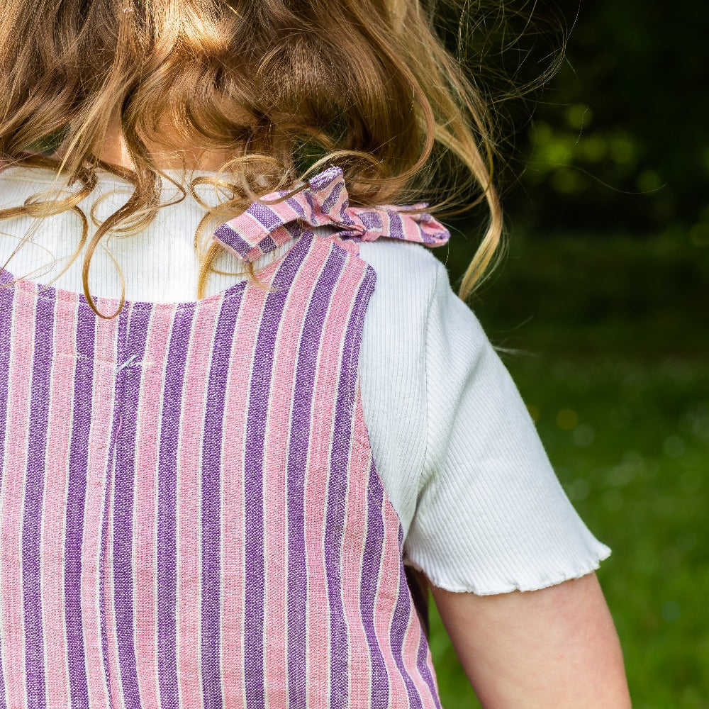 Girl&#39;s Organic Cotton Dungarees - Pink Stripe