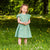 Girl's Cotton Dress - 'Butterfly' - Green with Blue Stripe