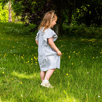 Girl's Cotton Dress - 'Butterfly' - Off White & Blue Stripe