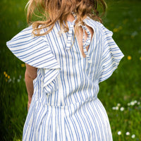 Girl's Cotton Dress - 'Butterfly' - Off White & Blue Stripe