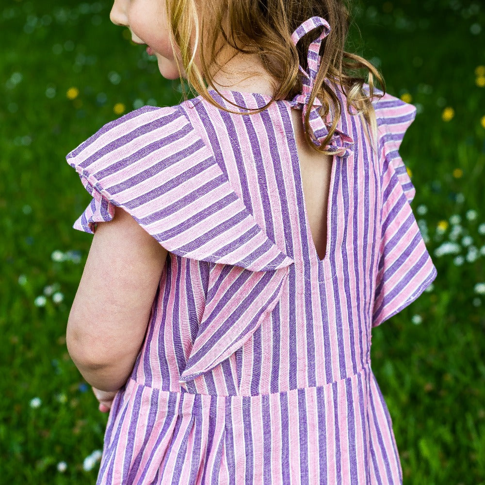 Girl&#39;s Cotton Dress - &#39;Butterfly&#39; - Pink &amp; Raspberry Stripe