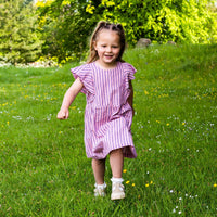 Girl's Cotton Dress - 'Butterfly' - Pink & Raspberry Stripe