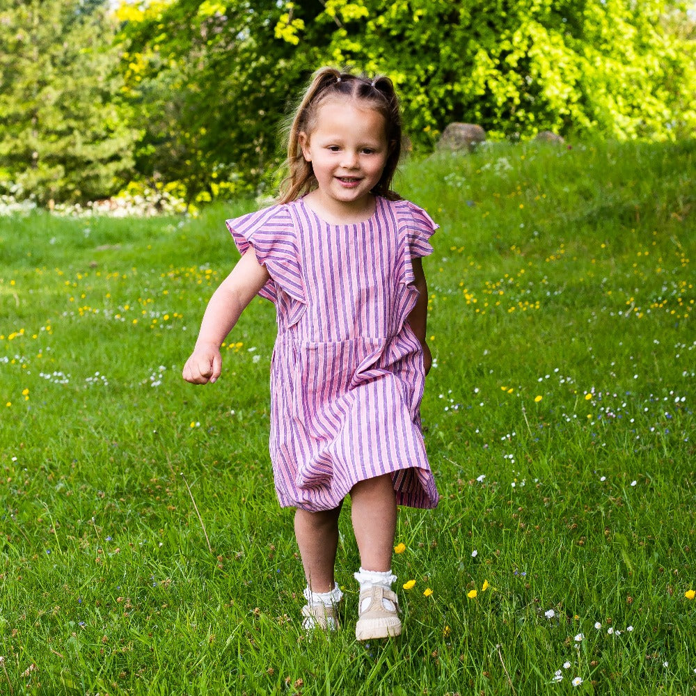 Girl&#39;s Cotton Dress - &#39;Butterfly&#39; - Pink &amp; Raspberry Stripe