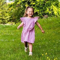 Girl's Cotton Dress - 'Butterfly' - Pink & Raspberry Stripe
