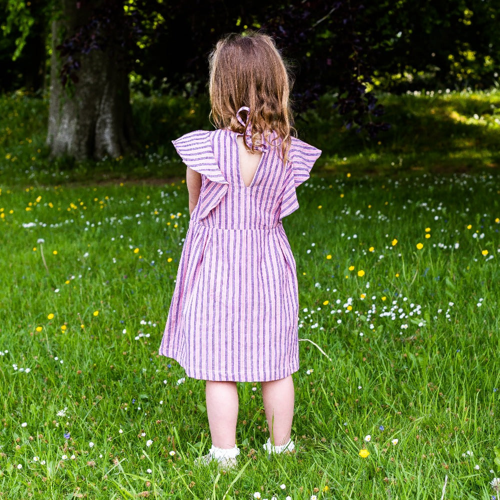 Girl&#39;s Cotton Dress - &#39;Butterfly&#39; - Pink &amp; Raspberry Stripe