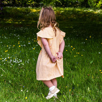 Girl's Cotton Dress - 'Butterfly' - Yellow with Pink Stripe