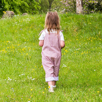 Girls Handcrafted Organic Cotton Dungarees -'Fruit Pastel' Stripe