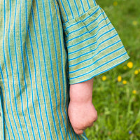 Girls Cotton Tunic Dress - with Matching Hair Band - Green with Blue Stripe