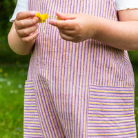 Girls Handcrafted Organic Cotton Dungarees -'Fruit Pastel' Stripe