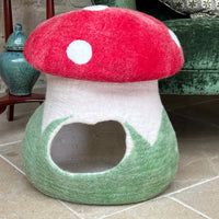 Handcrafted Pure Wool Felted Pet Cave - Toadstool