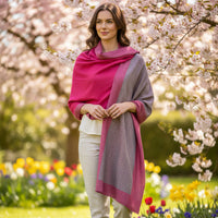 Handwoven Cashmere & Wool Reversible Pashmina - Pink & Grey
