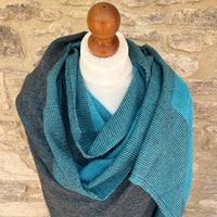 Handwoven Cashmere & Wool Reversible Pashmina - Teal & Grey