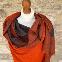 Handwoven Cashmere & Wool Reversible Pashmina - Orange & Grey