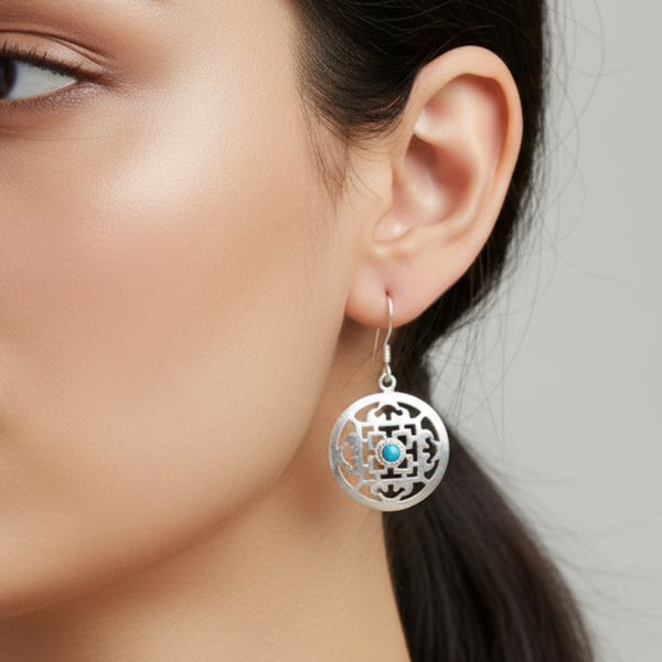 Turquoise & Silver Mandala Earrings