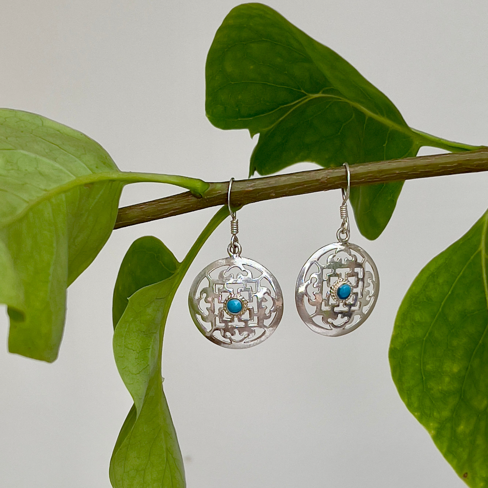 Turquoise &amp; Silver Mandala Earrings
