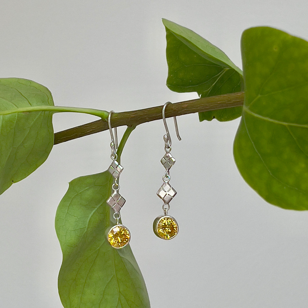 Yellow Topaz & Silver Drop Earrings