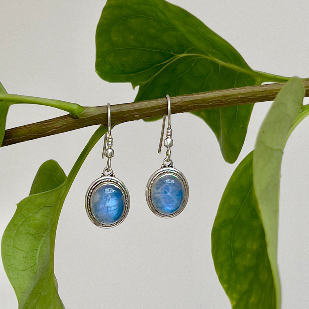 Blue Moonstone &amp; Silver Earrings