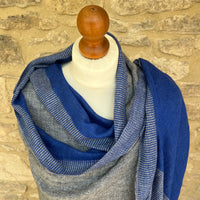 Handwoven Cashmere & Wool Reversible Pashmina - Blue & Grey