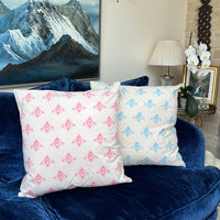 Hand Block Printed Organic Cotton Cushion - Pink Gatsby