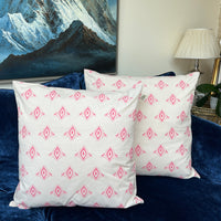 Hand Block Printed Organic Cotton Cushion - Pink Gatsby