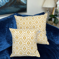 Hand Block Printed Organic Cotton Cushion - Golden Jacquard