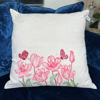 Hand Block Printed Organic Cotton Cushion - Purple Butterfly