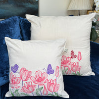 Hand Block Printed Organic Cotton Cushion - Purple Butterfly