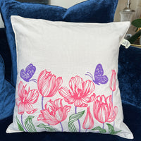 Hand Block Printed Organic Cotton Cushion - Purple Butterfly