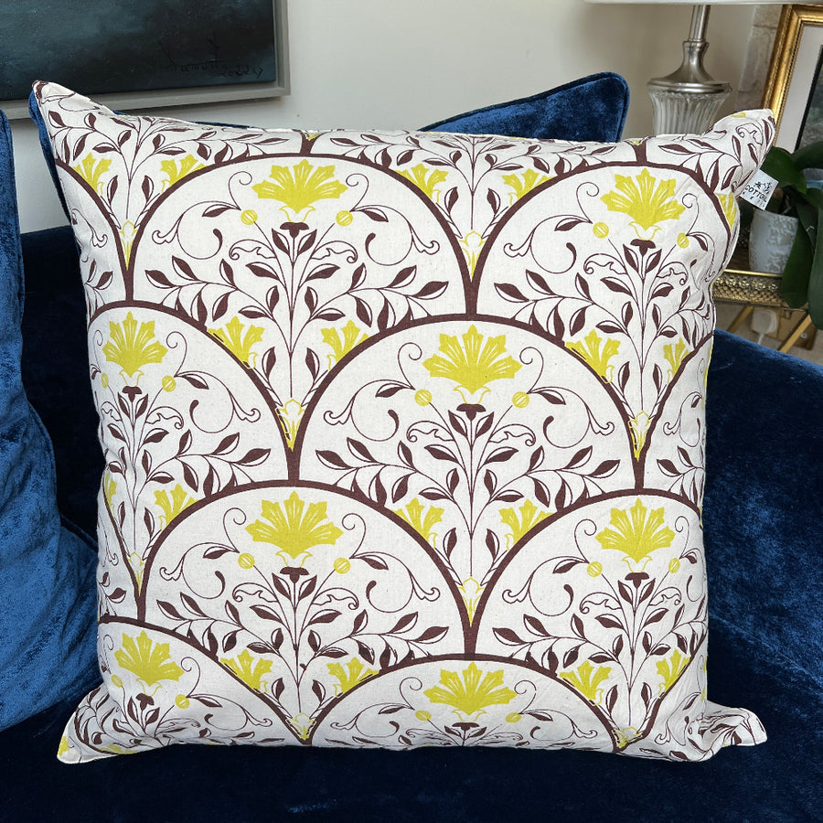 Hand Block Printed Organic Cotton Cushion - Art Deco