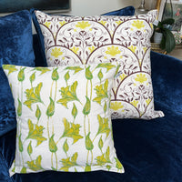 Hand Block Printed Organic Cotton Cushion - Daffodils