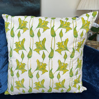 Hand Block Printed Organic Cotton Cushion - Daffodils