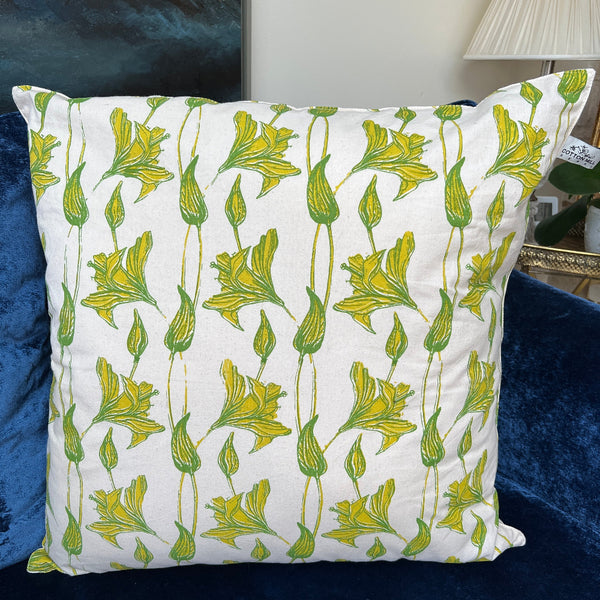 Hand Block Printed Organic Cotton Cushion - Daffodils
