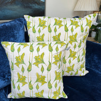 Hand Block Printed Organic Cotton Cushion - Daffodils