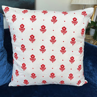 Hand Block Printed Organic Cotton Cushion - Floral Red