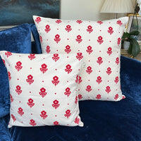 Hand Block Printed Organic Cotton Cushion - Floral Red