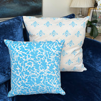Hand Block Printed Organic Cotton Cushion - Oak Leaf Blue