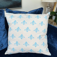 Hand Block Printed Organic Cotton Cushion - Blue Gatsby