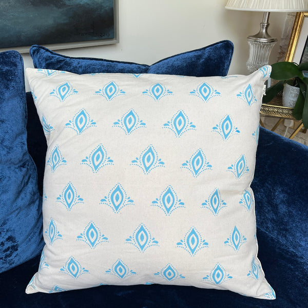 Hand Block Printed Organic Cotton Cushion - Blue Gatsby